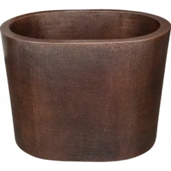 Premier Copper Products 48" Hammered Copper Freestanding Japanese Soaking Tub, Oil Rubbed Bronze, BTO48DB