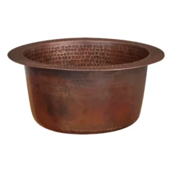 Premier Copper Products 10" Round Hammered Copper Bar Sink w/ 2" Drain Opening, Matching Drain and Accessories, Oil Rubbed Bronze, BSP5_BR10DB2-B