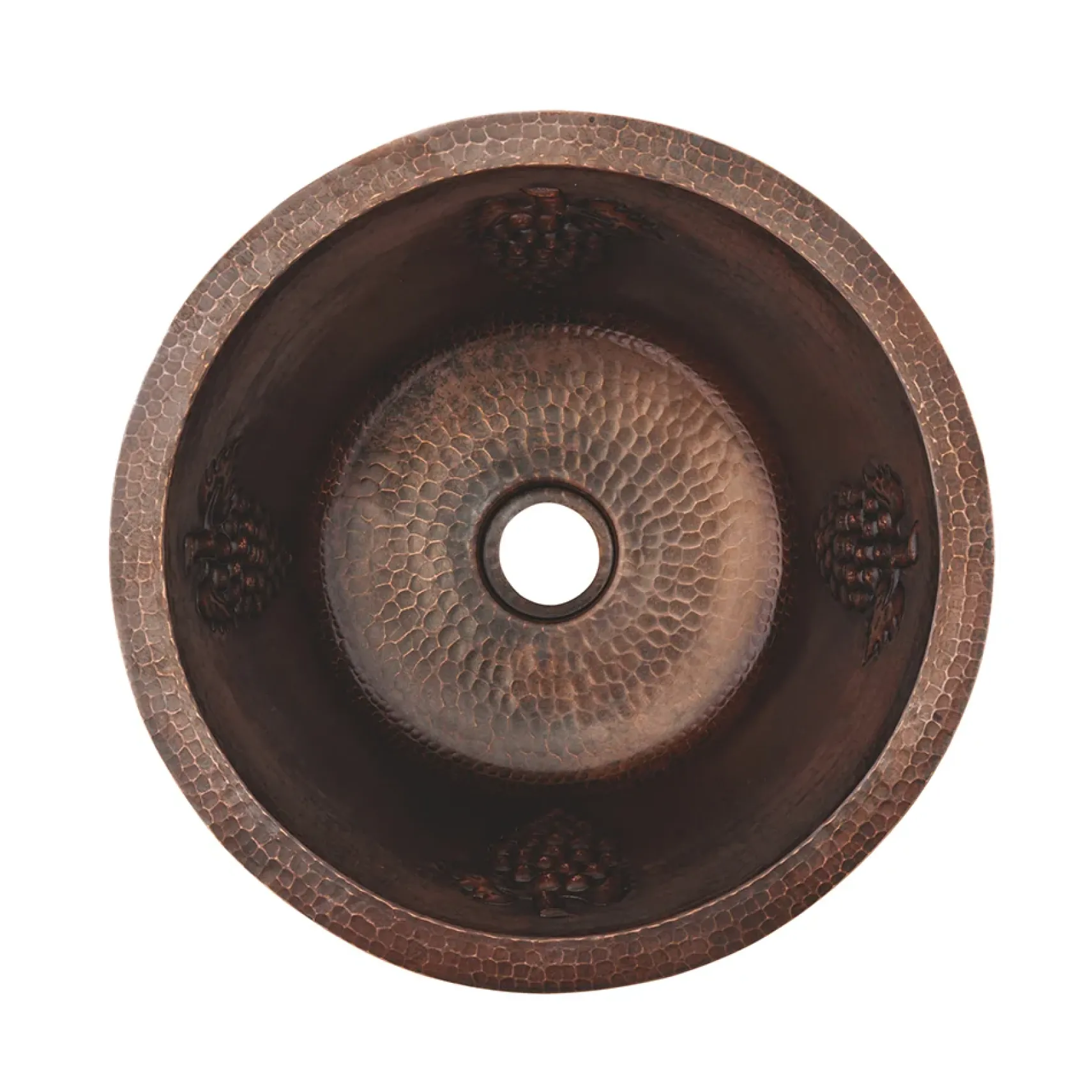 Premier Copper Products 16" Round Copper Bar Sink w/ Grapes and 2" Drain Opening, Matching Drain and Accessories, Oil Rubbed Bronze, BSP5_BR16GDB2-B