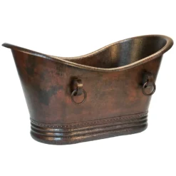 Premier Copper Products 60" Hammered Copper Double Slipper Bathtub With Rings and Drain Package, Oil Rubbed Bronze, BSP5_BTDR60DB