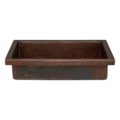 Premier Copper Products 20" Rectangle Skirted Vessel Hammered Copper Bathroom Sink, Matching Drain and Accessories, Oil Rubbed Bronze, BSP5_VREC20SK1DB-P