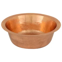 Premier Copper Products 14" Round Hammered Copper Bar Sink with 2" Drain Opening in Polished Copper, Matching Drain and Accessories, BSP5_BR14PC2-B