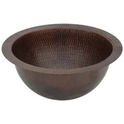 Premier Copper Products 12" Round Copper Bathroom Sink, Oil Rubbed Bronze, LR12FDB