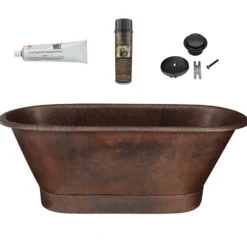 Premier Copper Products 72" Hammered Copper Modern Style Bathtub and Drain Package, Oil Rubbed Bronze, BSP5_BTM72DB
