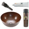 Premier Copper Products 15" Medium Round Vessel Hammered Copper Bathroom Sink, Matching Drain and Accessories, Oil Rubbed Bronze, BSP5_VR15BDB-P
