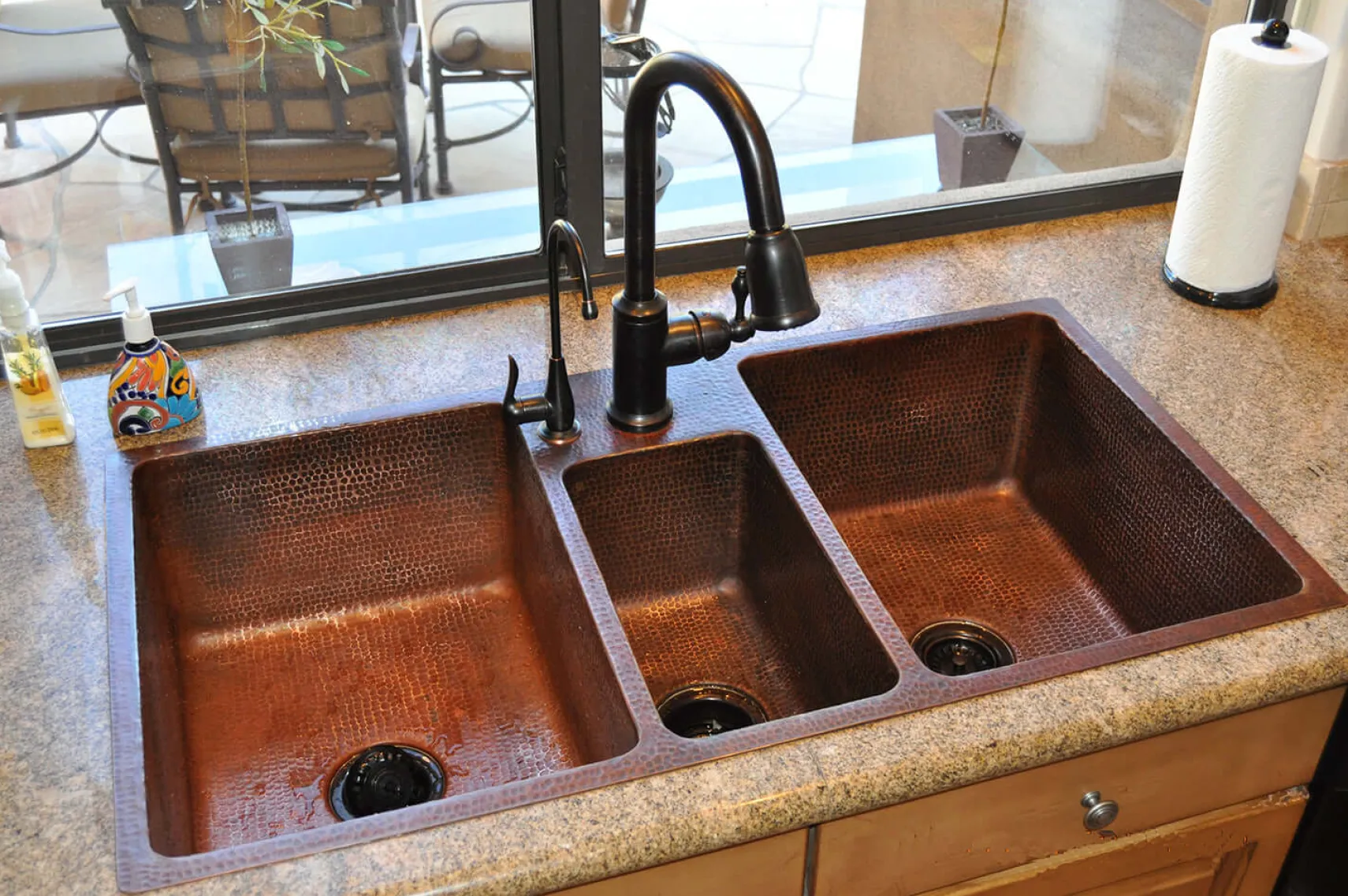 Premier Copper Products 42" Copper Kitchen Sink, 40/20/40 Triple Bowl, Oil Rubbed Bronze, KTDB422210