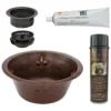 Premier Copper Products 16" Round Copper Prep Bar Sink w/ Fleur De Lis and 3.5" Drain Opening, Matching Drain and Accessories, Oil Rubbed Bronze, BSP5_BR16FDB3-G