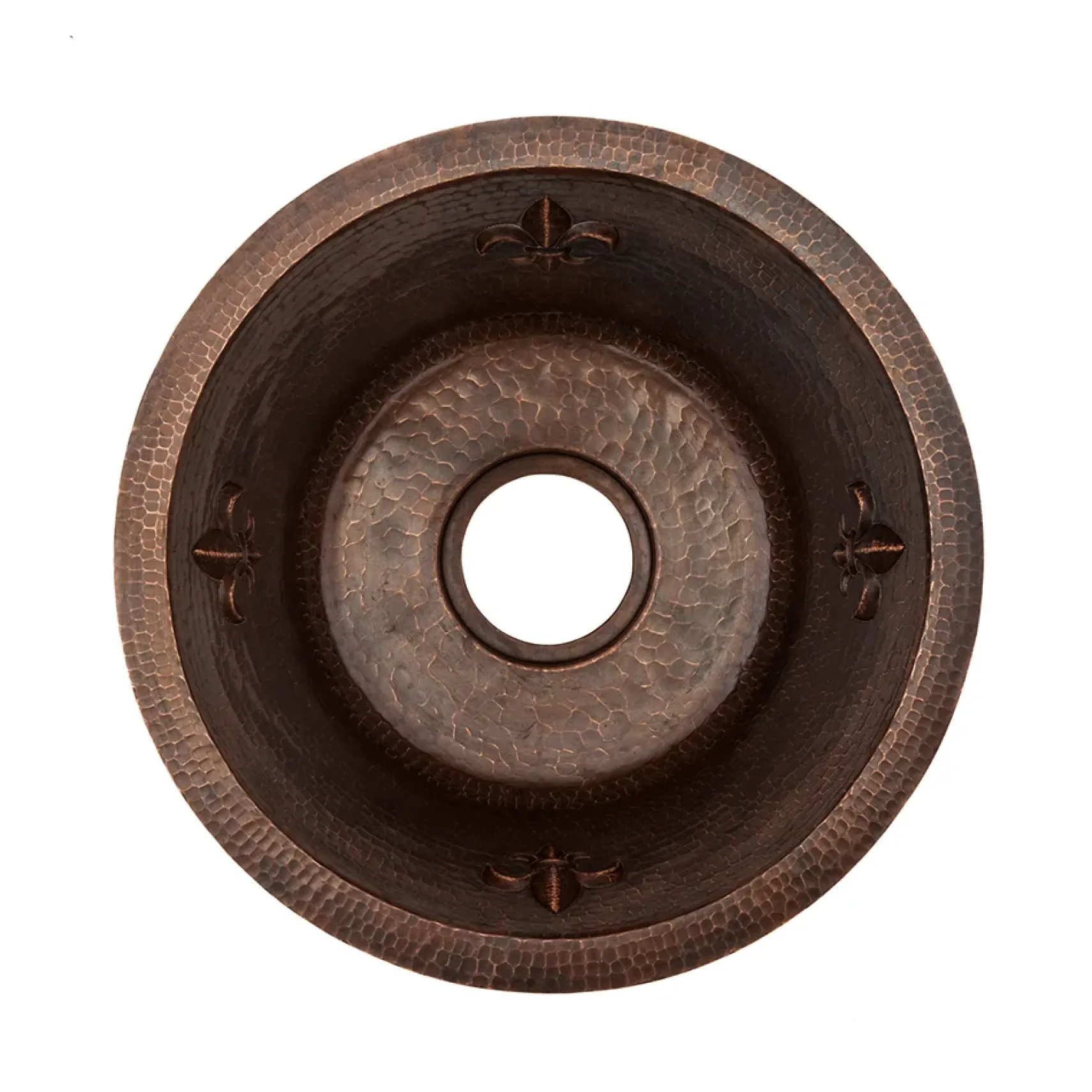 Premier Copper Products 16" Round Copper Prep Bar Sink w/ Fleur De Lis and 3.5" Drain Opening, Matching Drain and Accessories, Oil Rubbed Bronze, BSP5_BR16FDB3-G