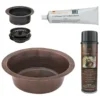 Premier Copper Products 14" Round Hammered Copper Prep Bar Sink w/ 3.5" Drain Opening, Matching Drain and Accessories, Oil Rubbed Bronze, BSP5_BR14DB3-G