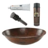 Premier Copper Products 17" Oval Wired Rim Vessel Hammered Copper Bathroom Sink, Matching Drain and Accessories, Oil Rubbed Bronze, BSP5_VO17WDB-P