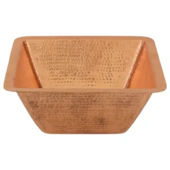 Premier Copper Products 15" Square Hammered Copper Bar/Prep Sink w/ 2" Drain Opening in Polished Copper, Matching Drain and Accessories, BSP5_BS15PC2-B