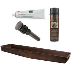 Premier Copper Products 60" Rectangle Under Counter Hammered Copper Bathroom Sink, Matching Drain and Accessories, Oil Rubbed Bronze, BSP5_LREC60DB-P