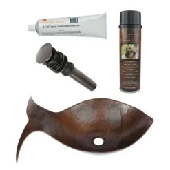 Premier Copper Products Fish Vessel Hammered Copper Bathroom Sink, Matching Drain and Accessories, Oil Rubbed Bronze, BSP5_PVFHDB-P