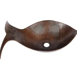 Premier Copper Products Fish Vessel Hammered Copper Bathroom Sink, Matching Drain and Accessories, Oil Rubbed Bronze, BSP5_PVFHDB-P