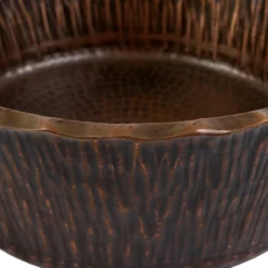 Premier Copper Products Forest Vessel Hammered Copper Bathroom Sink, Matching Drain and Accessories, Oil Rubbed Bronze, BSP5_PVRTRDB-P