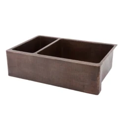 Premier Copper Products 33" Copper Farmhouse Sink, 25/75 Double Bowl, Oil Rubbed Bronze, KA25DB33229