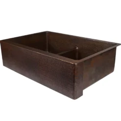 Premier Copper Products 33" Copper Farmhouse Sink, 50/50 Double Bowl, Oil Rubbed Bronze, KA50DB33229-SD5