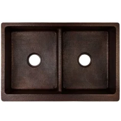 Premier Copper Products 33" Copper Farmhouse Sink, 50/50 Double Bowl, Oil Rubbed Bronze, KA50DB33229-SD5