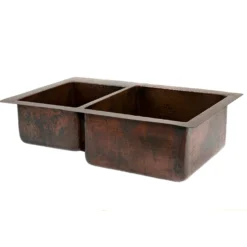 Premier Copper Products 33" Copper Kitchen Sink, 40/60 Double Bowl, Oil Rubbed Bronze, K40DB33229