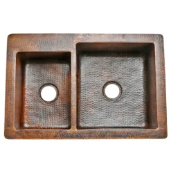 Premier Copper Products 33" Copper Kitchen Sink, 40/60 Double Bowl, Oil Rubbed Bronze, K40DB33229