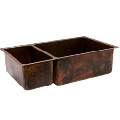 Premier Copper Products 33" Copper Kitchen Sink, 25/75 Double Bowl, Oil Rubbed Bronze, K25DB33199