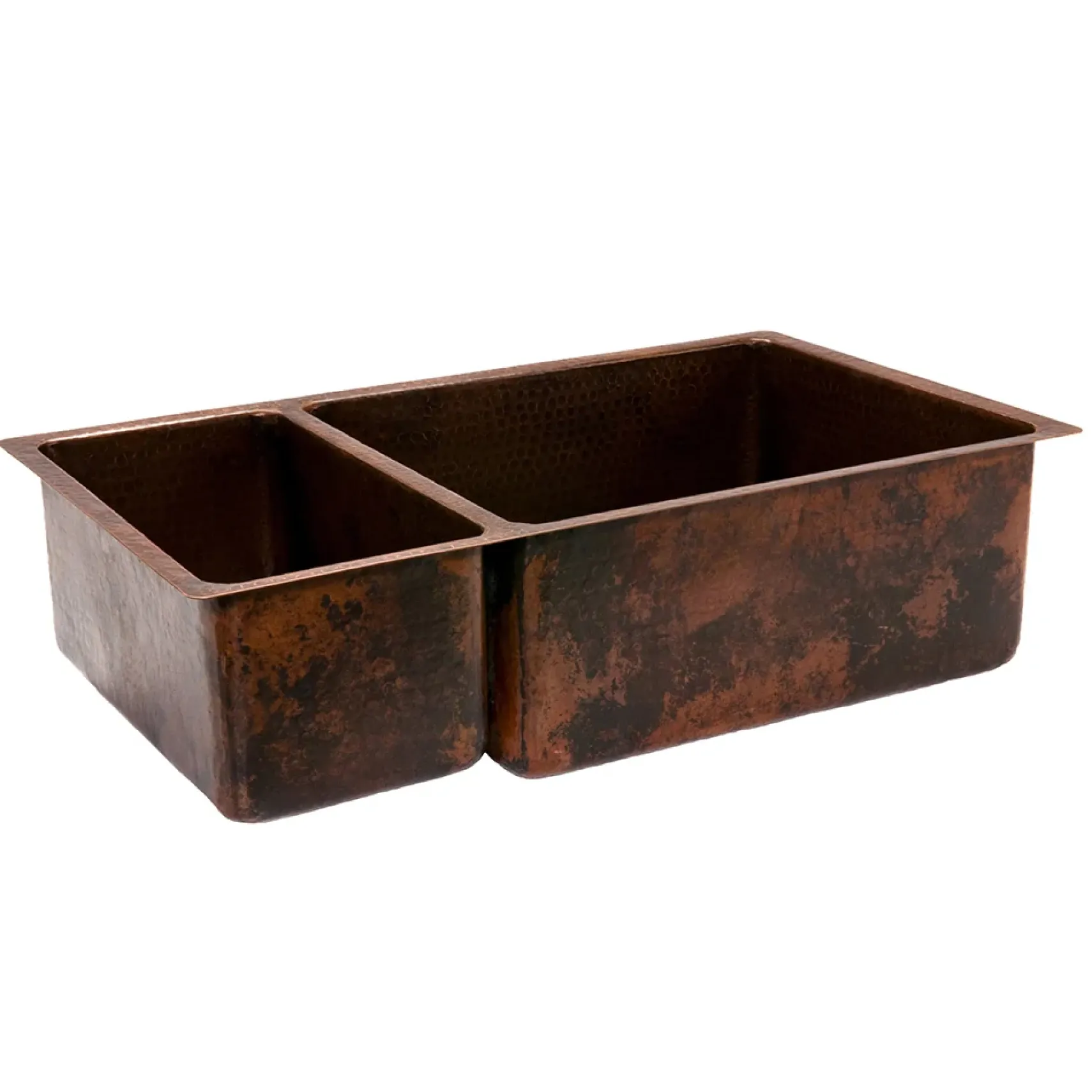 Premier Copper Products 33" Copper Kitchen Sink, 25/75 Double Bowl, Oil Rubbed Bronze, K25DB33199