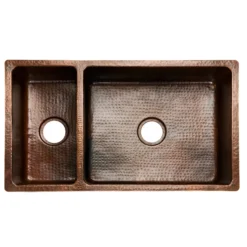 Premier Copper Products 33" Copper Kitchen Sink, 25/75 Double Bowl, Oil Rubbed Bronze, K25DB33199