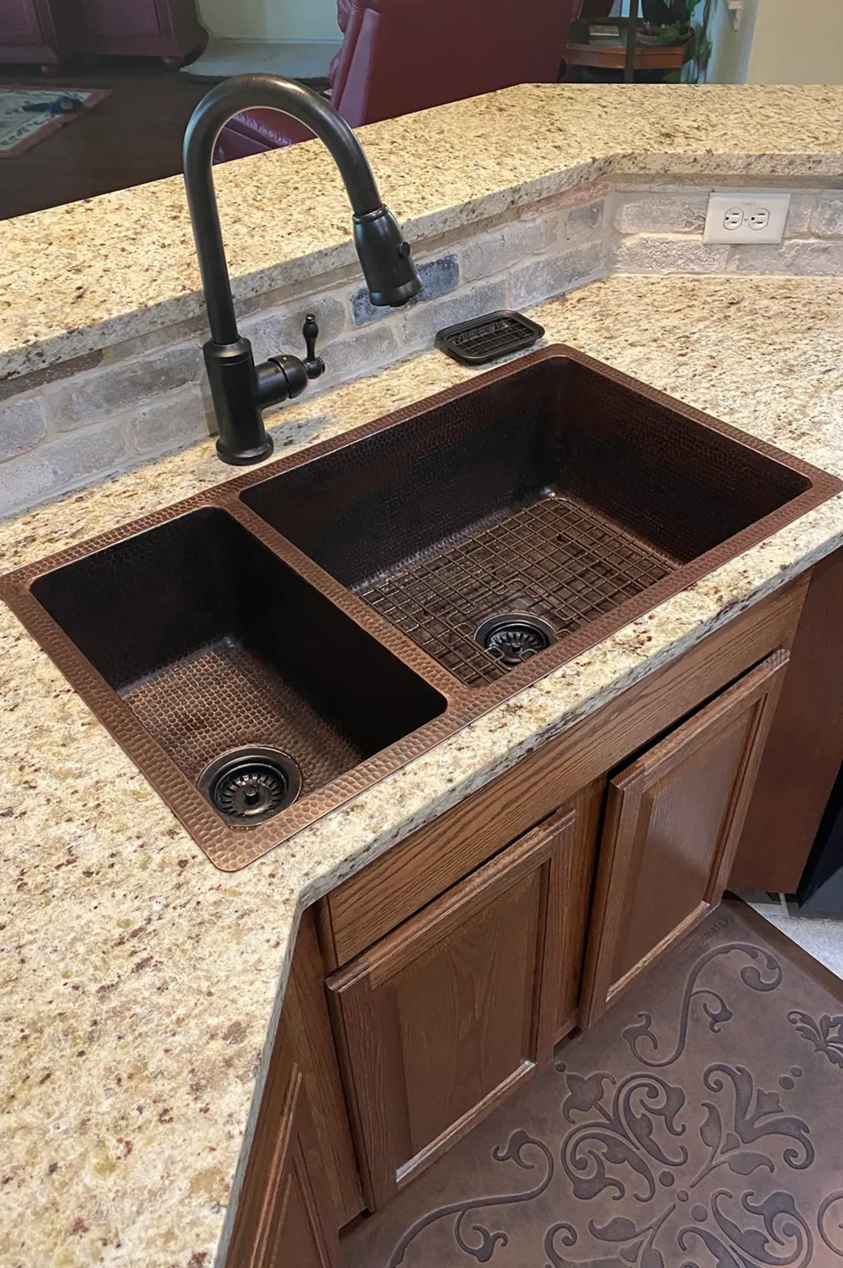 Premier Copper Products 33" Copper Kitchen Sink, 25/75 Double Bowl, Oil Rubbed Bronze, K25DB33199