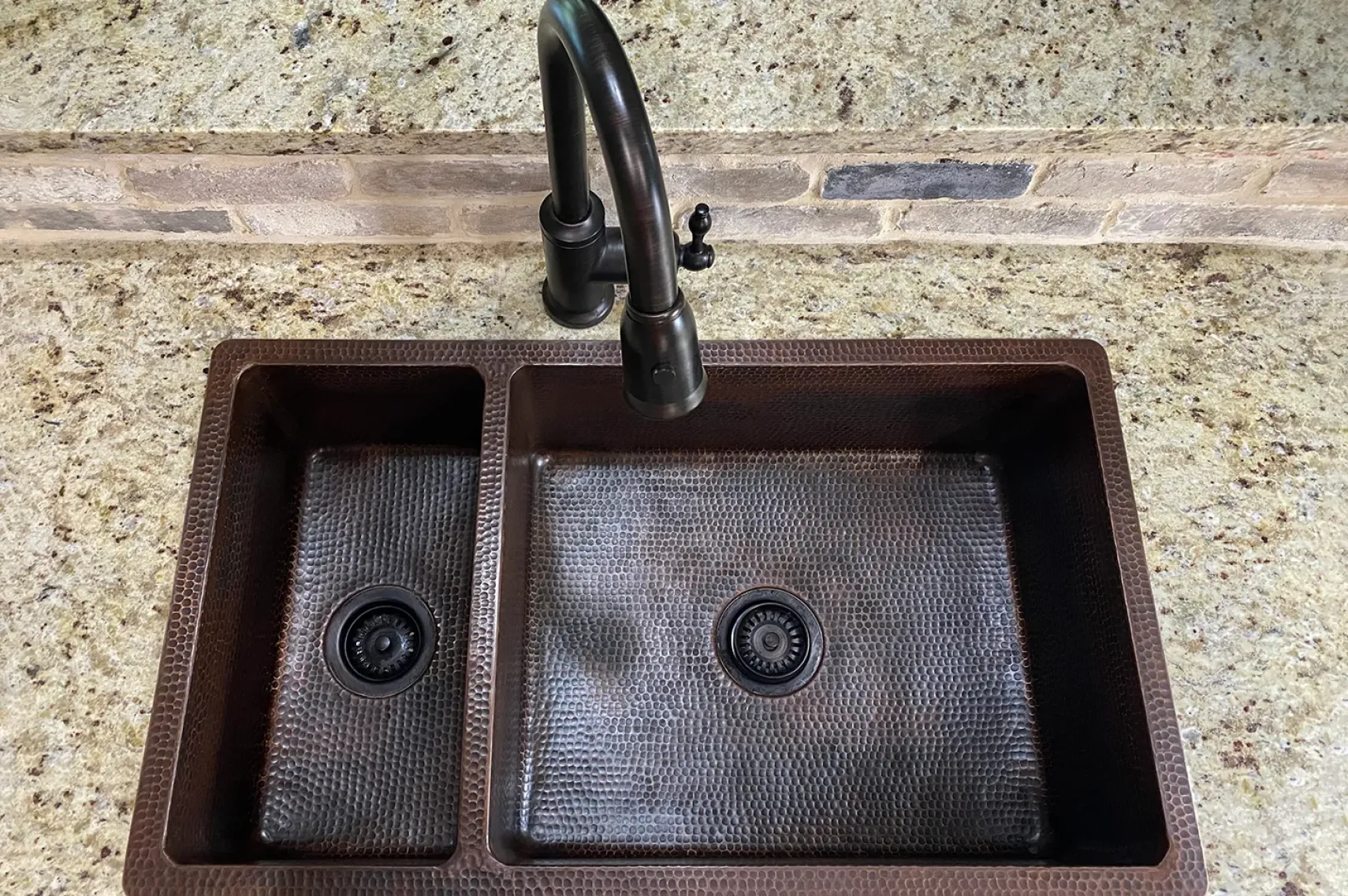 Premier Copper Products 33" Copper Kitchen Sink, 25/75 Double Bowl, Oil Rubbed Bronze, K25DB33199