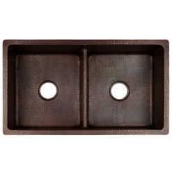 Premier Copper Products 33" Copper Kitchen Sink, 50/50 Double Bowl, Oil Rubbed Bronze, K50DB33199-SD5