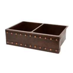 Premier Copper Products 33" Copper Farmhouse Sink, 50/50 Double Bowl, Oil Rubbed Bronze, KA50DB33229BS