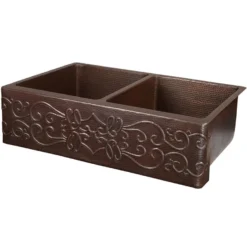 Premier Copper Products 33" Copper Farmhouse Sink, 50/50 Double Bowl, Oil Rubbed Bronze, KA50DB33229S