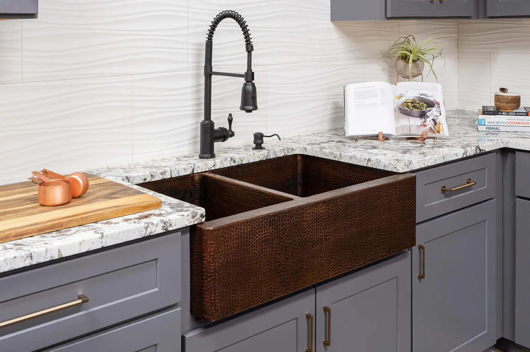 Premier Copper Products 33" Copper Farmhouse Sink, 40/60 Double Bowl, Oil Rubbed Bronze, KA40DB33229