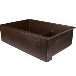 Premier Copper Products 33" Copper Farmhouse Sink, 60/40 Double Bowl, Oil Rubbed Bronze, KA60DB33229-SD5