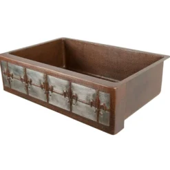 Premier Copper Products 33" Copper Farmhouse Sink, Oil Rubbed Bronze and Nickel, KASDB33229F-NB
