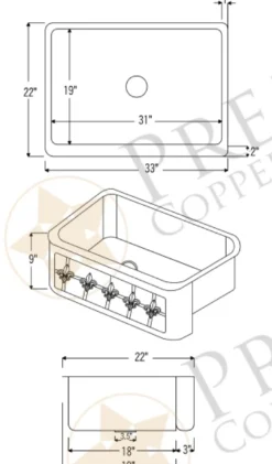 Premier Copper Products 33" Copper Farmhouse Sink, Oil Rubbed Bronze and Nickel, KASDB33229F-NB