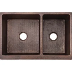 Premier Copper Products 33" Copper Farmhouse Sink, 60/40 Double Bowl, Oil Rubbed Bronze, KA60DB33229S