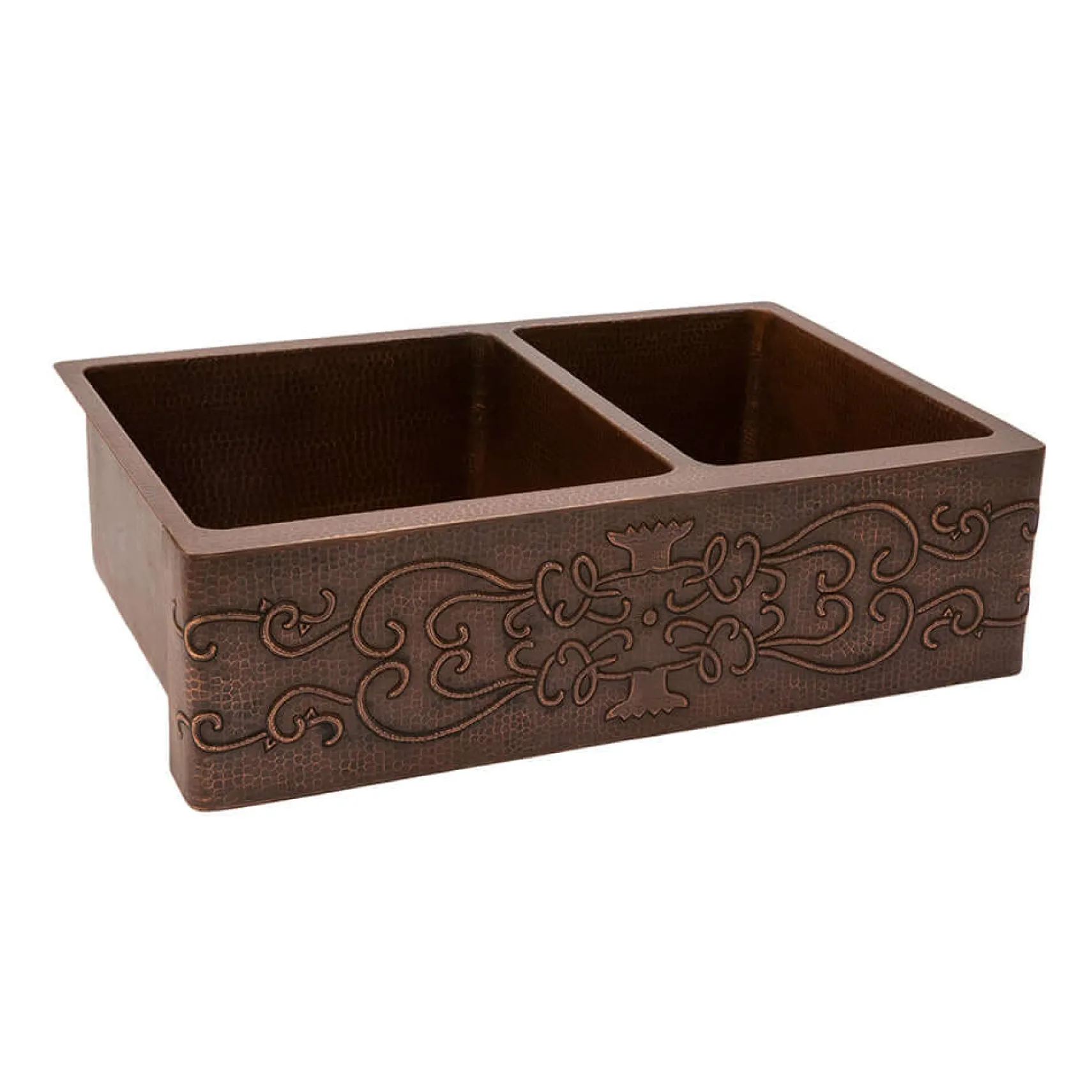 Premier Copper Products 33" Copper Farmhouse Sink, 60/40 Double Bowl, Oil Rubbed Bronze, KA60DB33229S