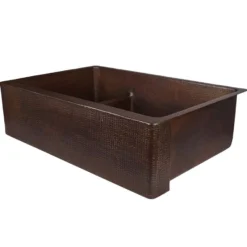 Premier Copper Products 33" Copper Farmhouse Sink, 30/70 Double Bowl, Oil Rubbed Bronze, KA30DB33229-SD5