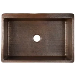 Premier Copper Products 33" Copper Farmhouse Sink, Oil Rubbed Bronze and Nickel, KASDB33229S-NB