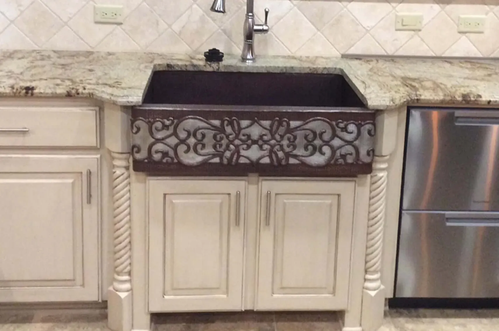 Premier Copper Products 33" Copper Farmhouse Sink, Oil Rubbed Bronze and Nickel, KASDB33229S-NB