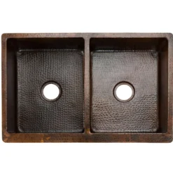 Premier Copper Products 33" Copper Farmhouse Sink, 50/50 Double Bowl, Oil Rubbed Bronze, KA50DB33229