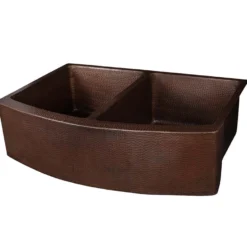 Premier Copper Products 33" Copper Farmhouse Sink, 50/50 Double Bowl, Oil Rubbed Bronze, KA50RDB33249