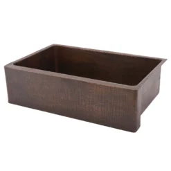 Premier Copper Products 33" Hammered Copper Kitchen Apron Single Basin Farmhouse Sink with Matching Drain, and Accessories, Oil Rubbed Bronze, KSP3_KASDB33229