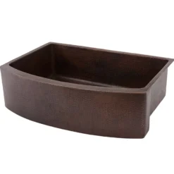 Premier Copper Products 30" Hammered Copper Kitchen Rounded Apron Single Basin Farmhouse Sink with Matching Drains, and Accessories, Oil Rubbed Bronze, KSP3_KASRDB30249