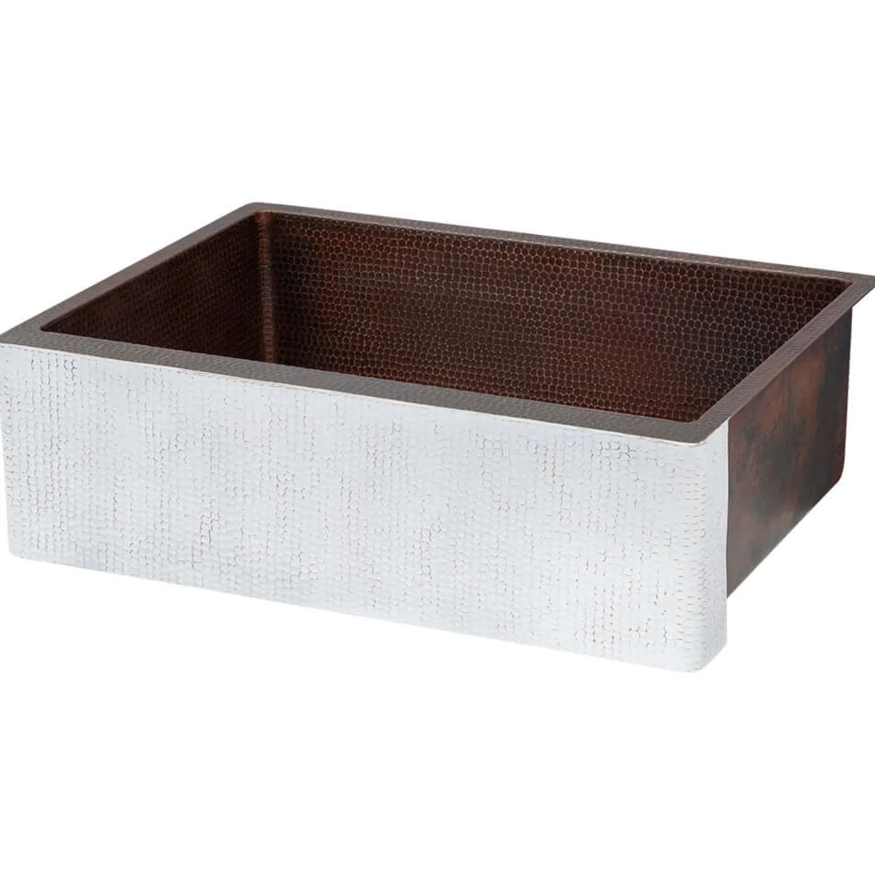Premier Copper Products 30" Hammered Copper Farmhouse Sink, Glazed White, 14 Gauge, KASWHT30229
