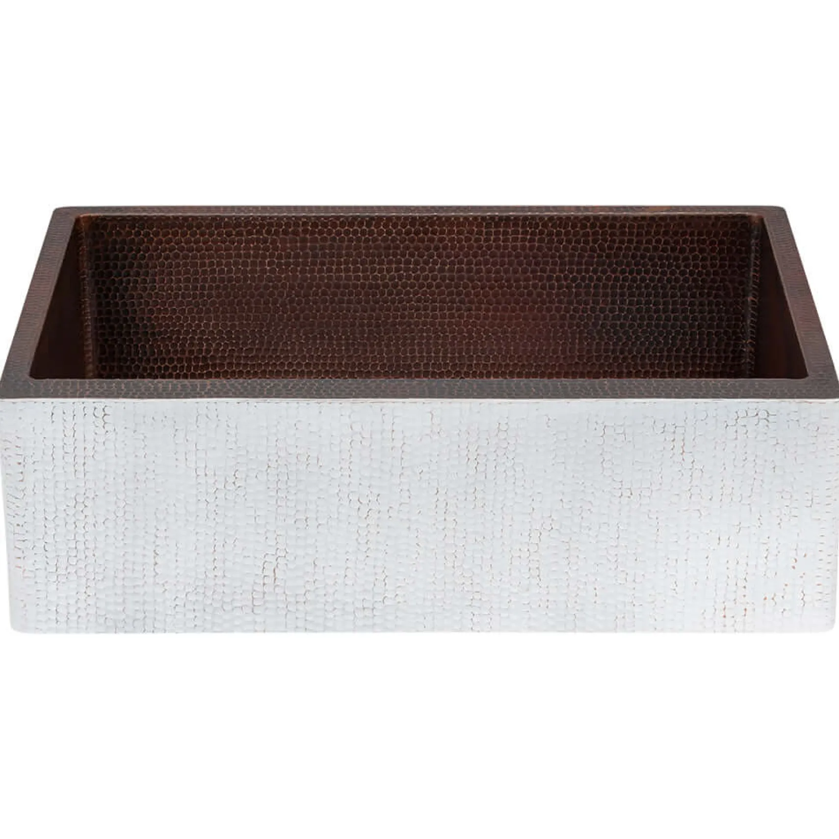 Premier Copper Products 30" Hammered Copper Farmhouse Sink, Glazed White, 14 Gauge, KASWHT30229