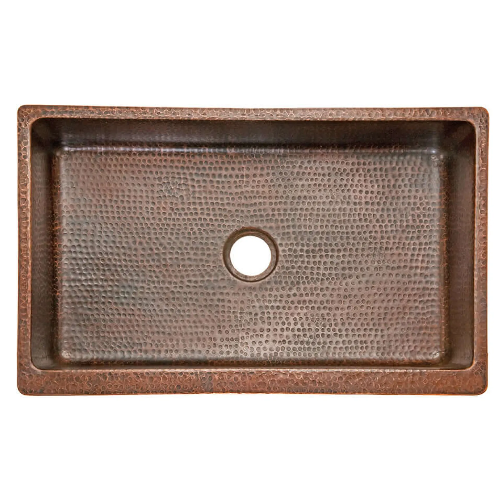 Premier Copper Products 35" Hammered Copper Kitchen Apron Single Basin Farmhouse Sink with Matching Drain and Accessories, Oil Rubbed Bronze, KSP3_KASDB35229
