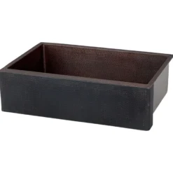 Premier Copper Products 33" Hammered Copper Farmhouse Sink, Glazed Black, 14 Gauge, KASBLK33229