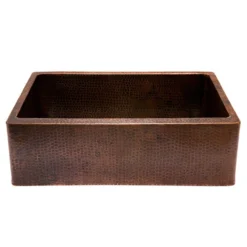 Premier Copper Products 30" Hammered Copper Kitchen Apron Single Basin Farmhouse Sink with Matching Drain and Accessories, Oil Rubbed Bronze, KSP3_KASDB30229